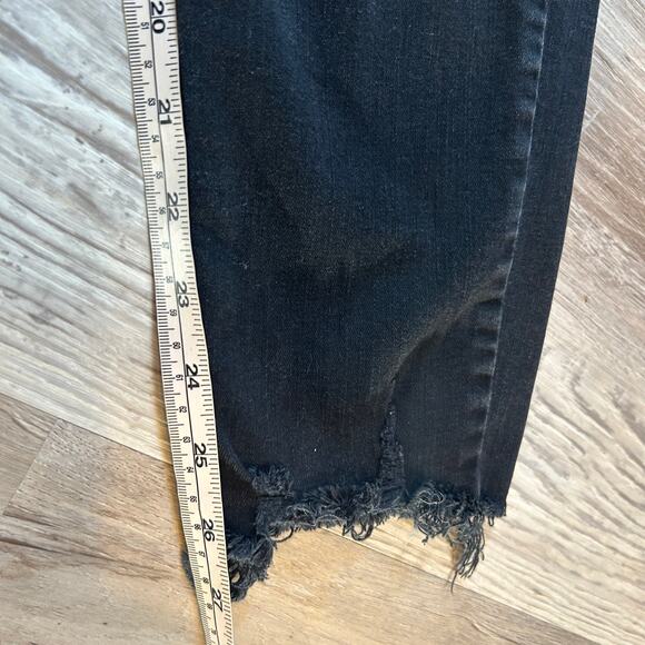 Free People Black Distressed Raw Hem Skinny Jeans Size 30 Made in Turkey Grunge - Picture 8 of 9